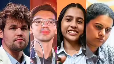Magnus carlsen anish giri divya deshmukh and koneru humpy.jpg