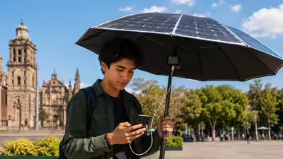Mexico student designs solar umbrella that turns sunlight into mobile phone power on the go.jpg