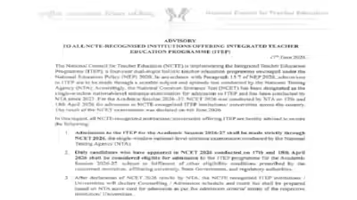 Ncte issues advisory for itep admissions 2026 27.jpg
