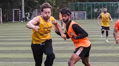 Bollywood actor tiger shroff during a football practice match in mumbai pti photo.jpg