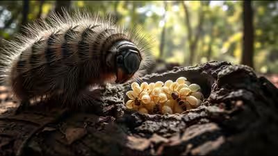 Caterpillar defends wasp larvae.jpg