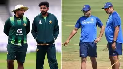 Sarfaraz ahmed babar azam left and ms dhoni ravi shastri.jpg